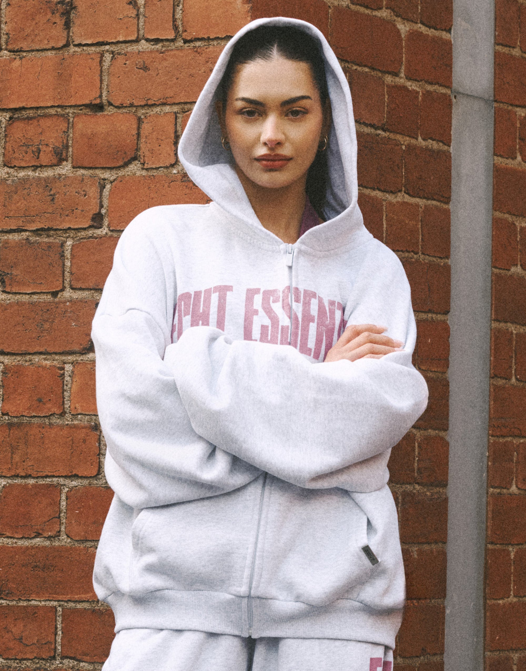 College Combed Fleece Zip-Up Hoodie - Grey Marle