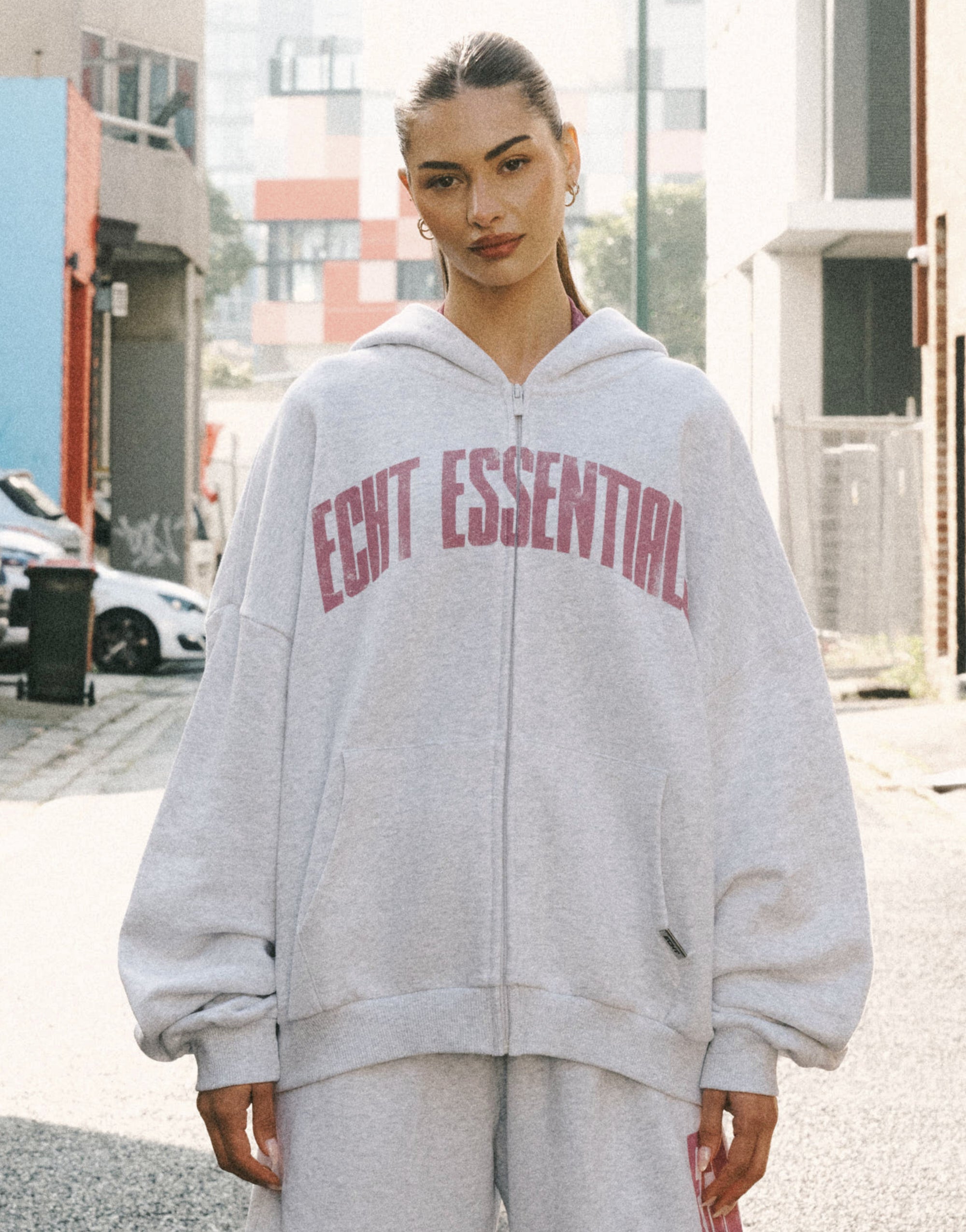 College Combed Fleece Zip-Up Hoodie - Grey Marle