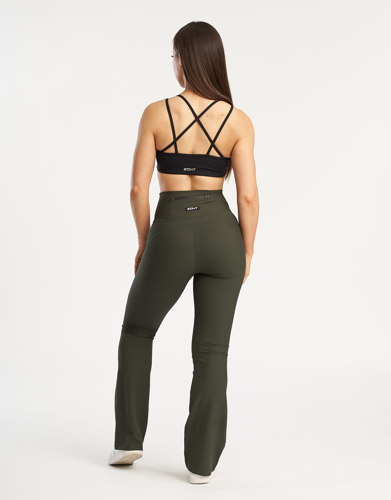 Flare Waffle Leggings - Forest Green
