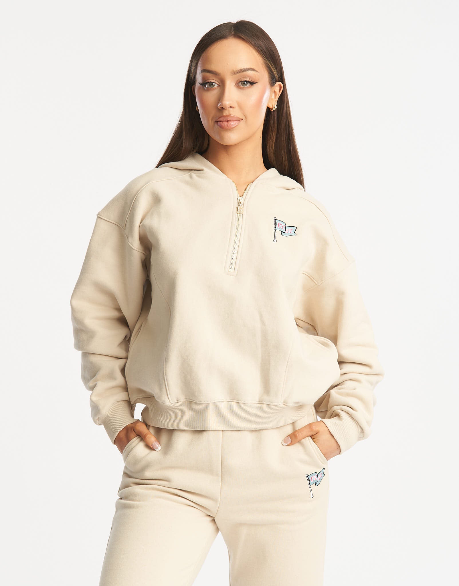 Flag 1/4 Zip Pullover - Oatmeal