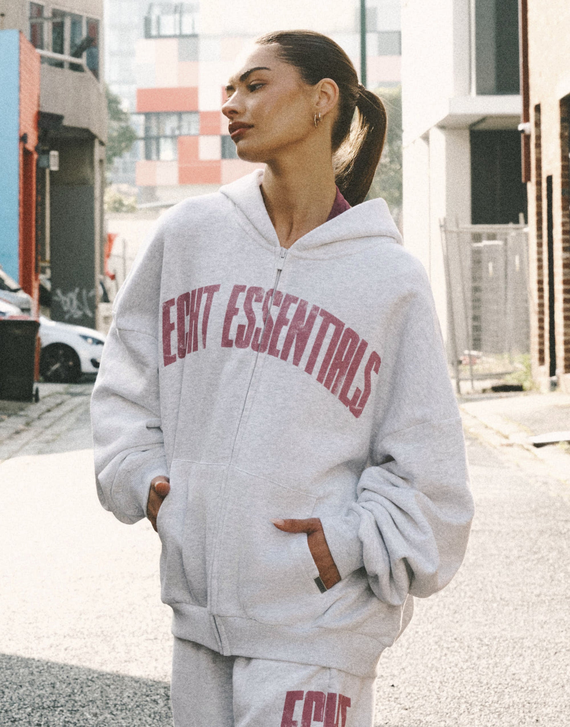 College Combed Fleece Zip-Up Hoodie - Grey Marle