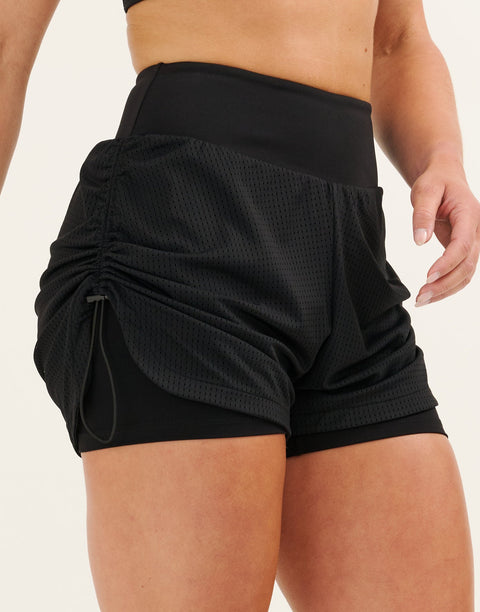 Nova Ruched Running Shorts - Phantom Black
