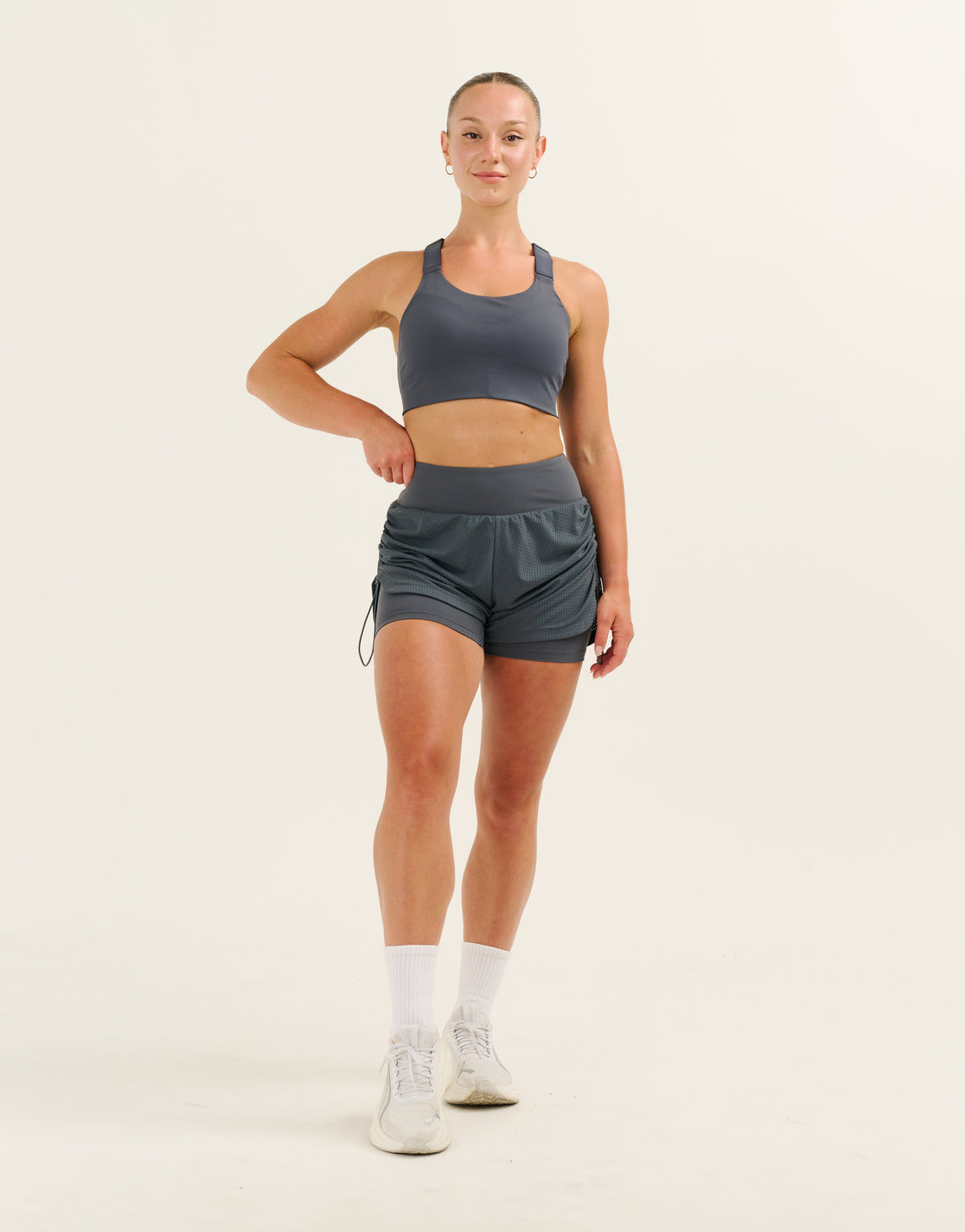 Nova Ruched Running Shorts - Storm Grey