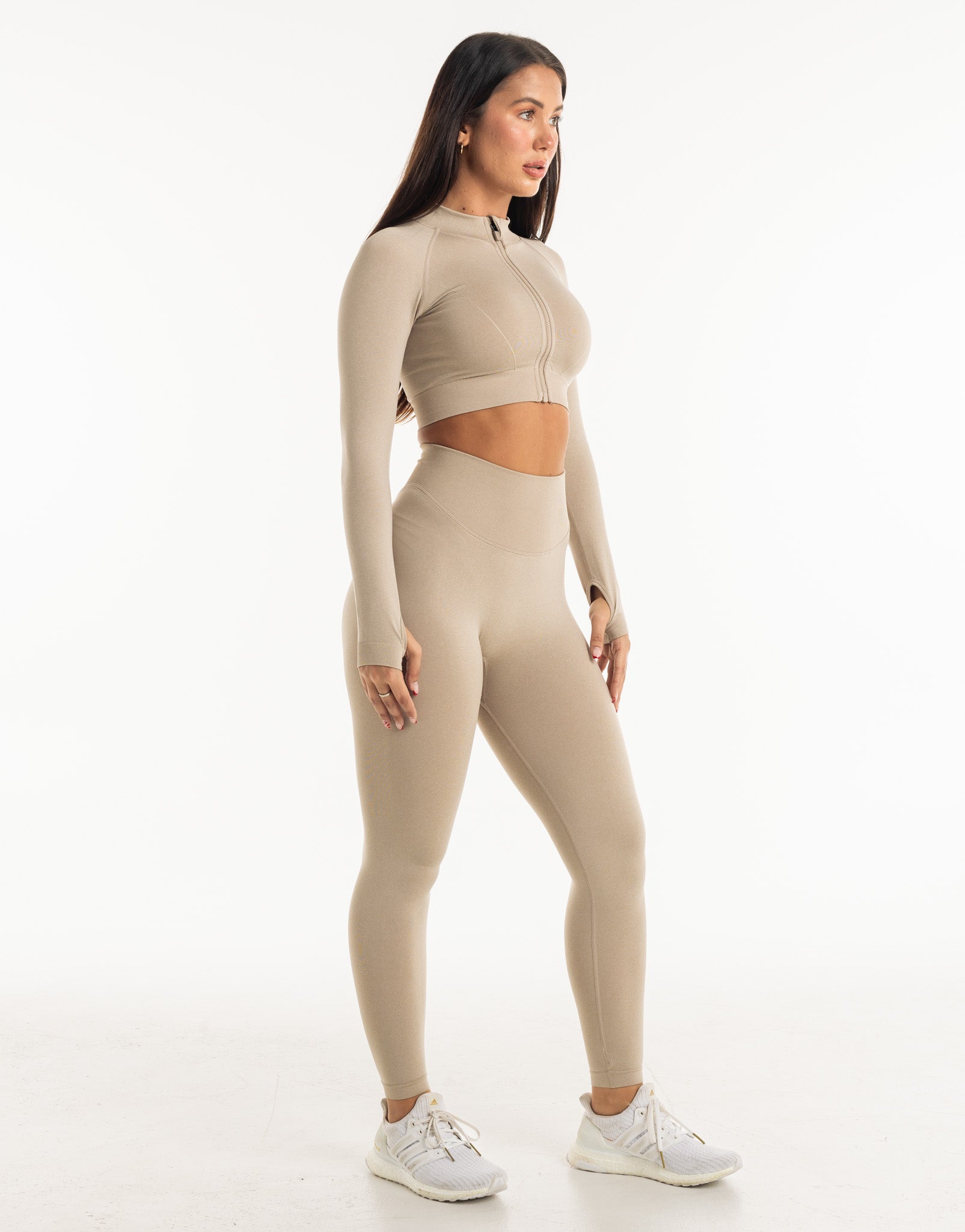 League Cropped Zip-Up - Taupe Grey