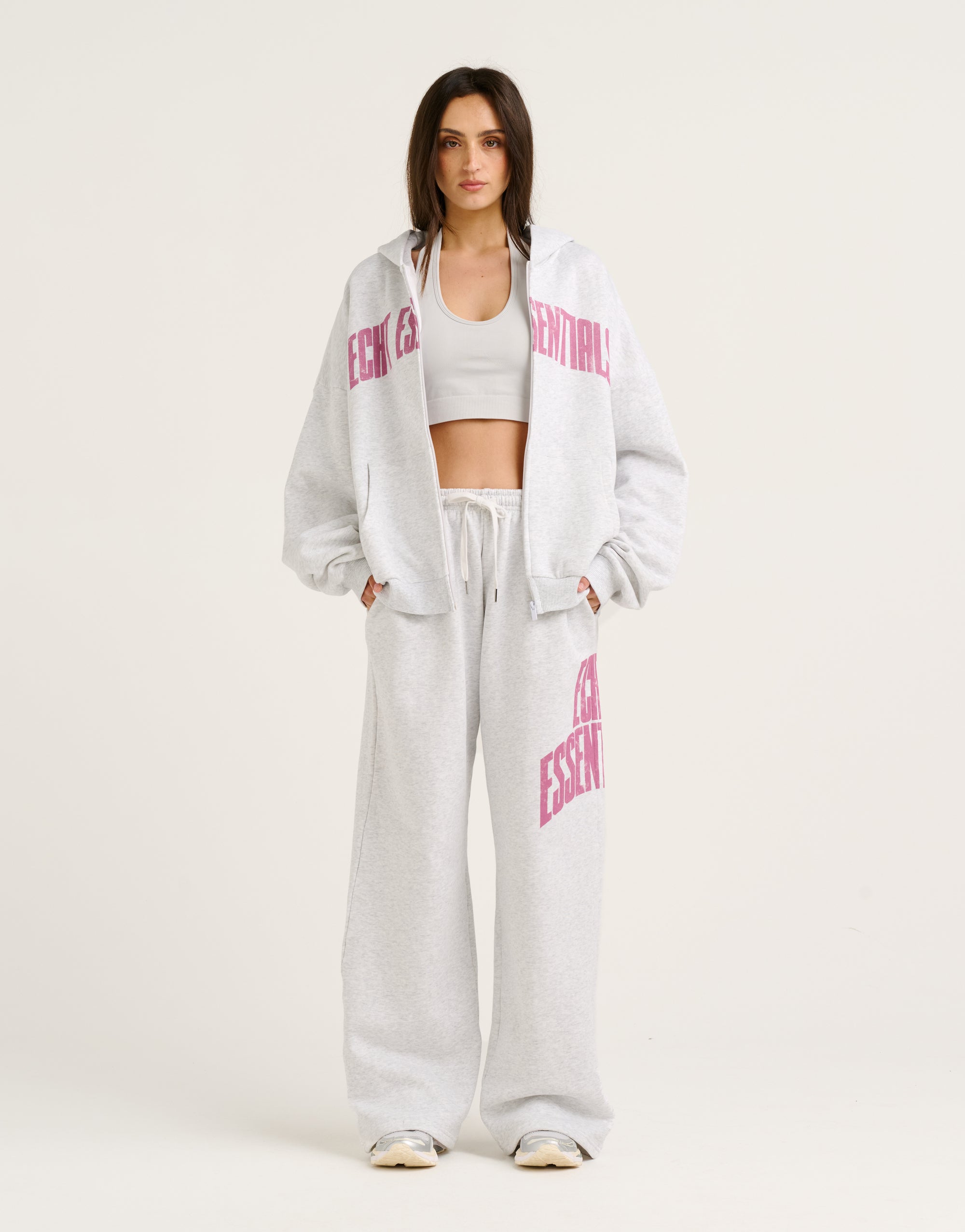 College Combed Fleece Zip-Up Hoodie - Grey Marle