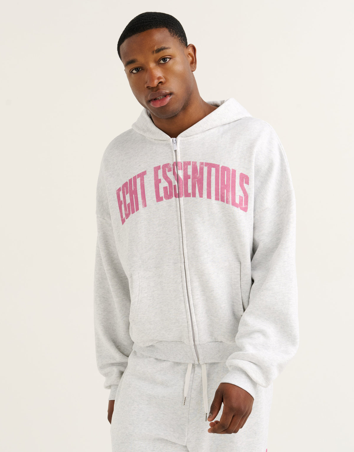 College Combed Fleece Zip-Up Hoodie - Grey Marle