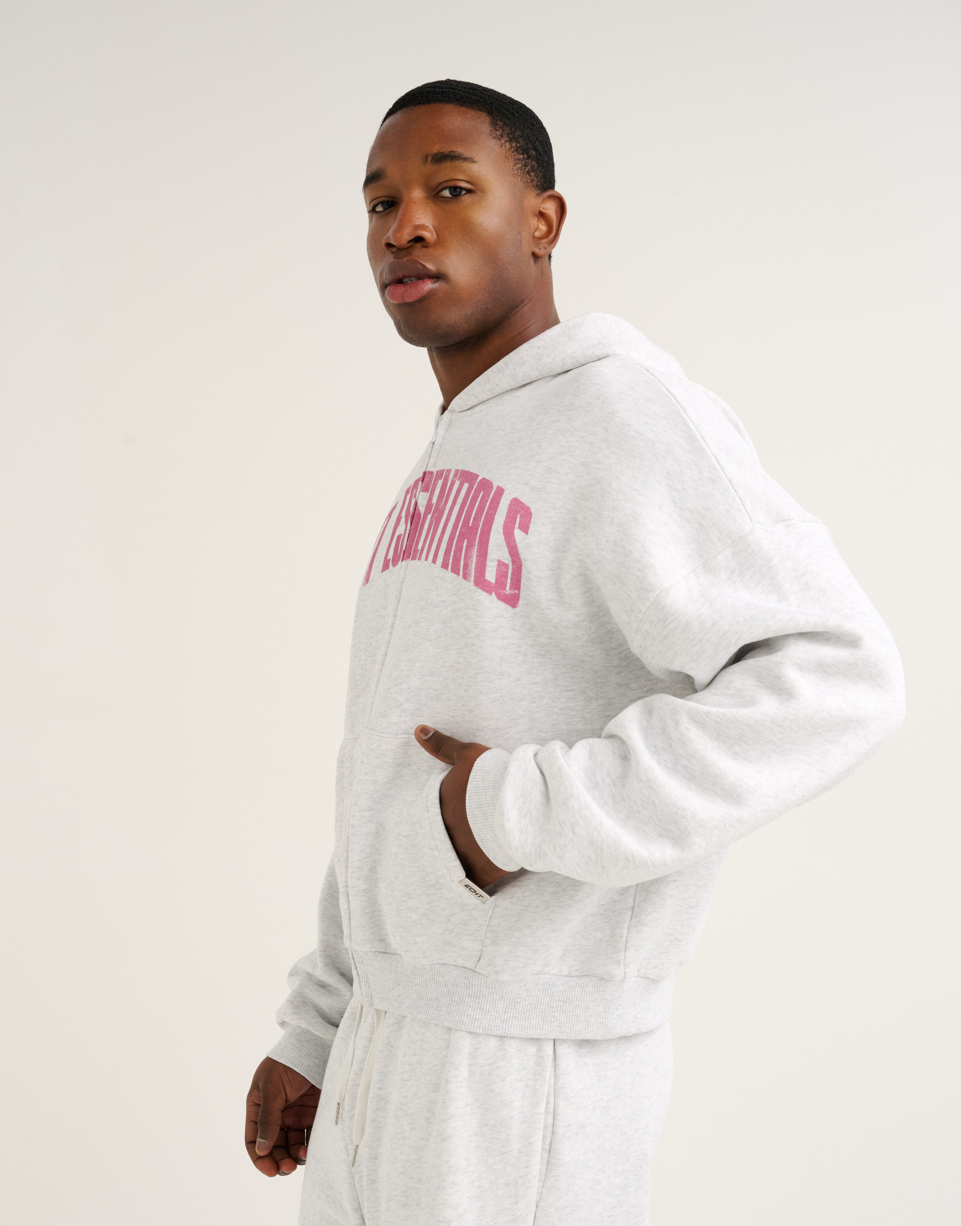 College Combed Fleece Zip-Up Hoodie - Grey Marle