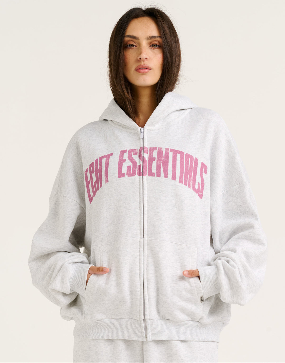 College Combed Fleece Zip-Up Hoodie - Grey Marle