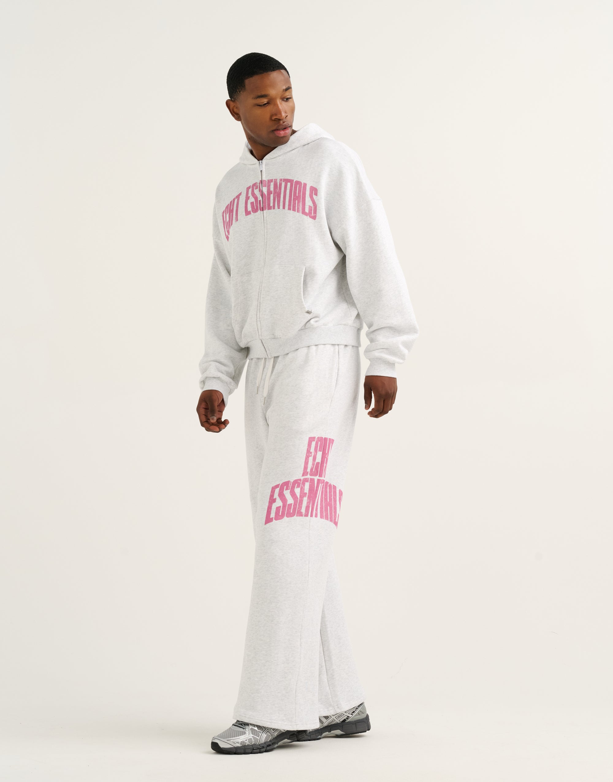 College Combed Fleece Zip-Up Hoodie - Grey Marle