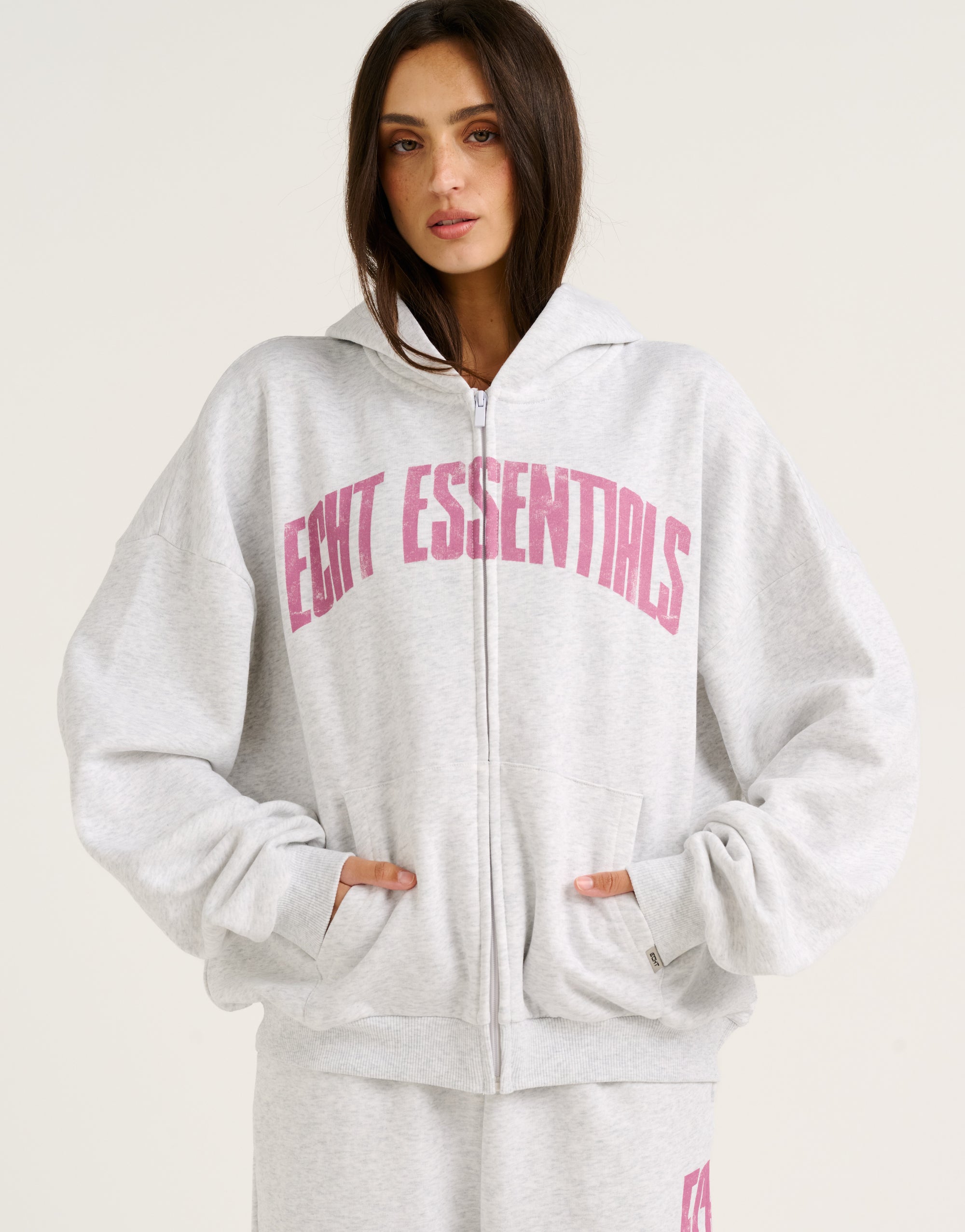 College Combed Fleece Zip-Up Hoodie - Grey Marle