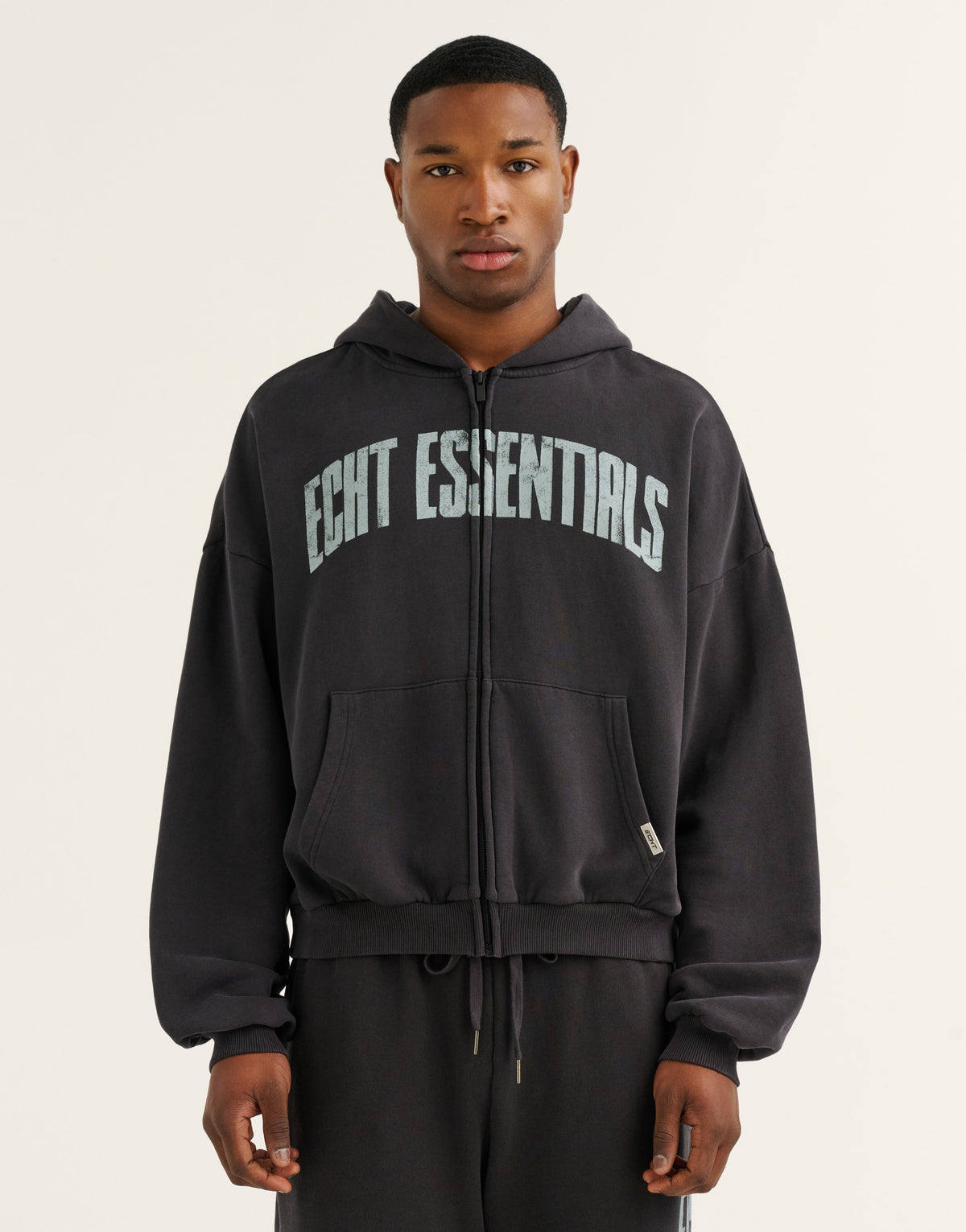 College Combed Fleece Zip-Up Hoodie - Phantom Black