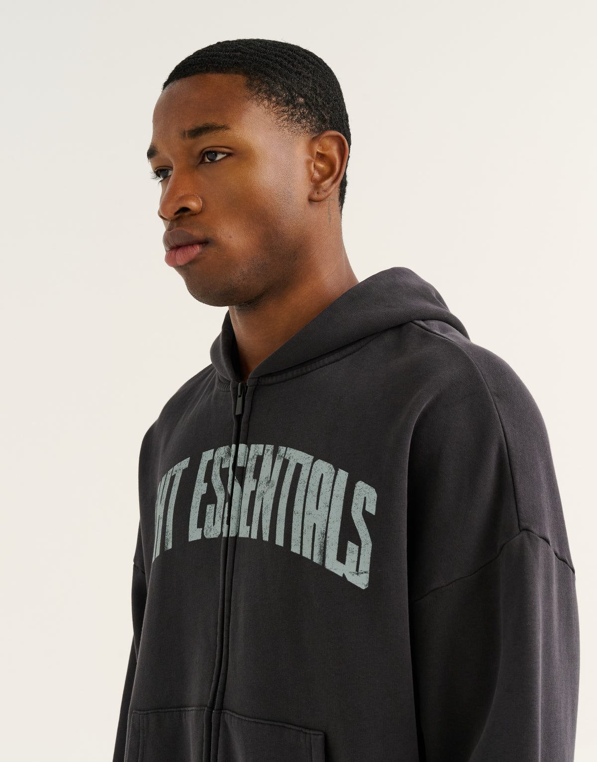 College Combed Fleece Zip-Up Hoodie - Phantom Black