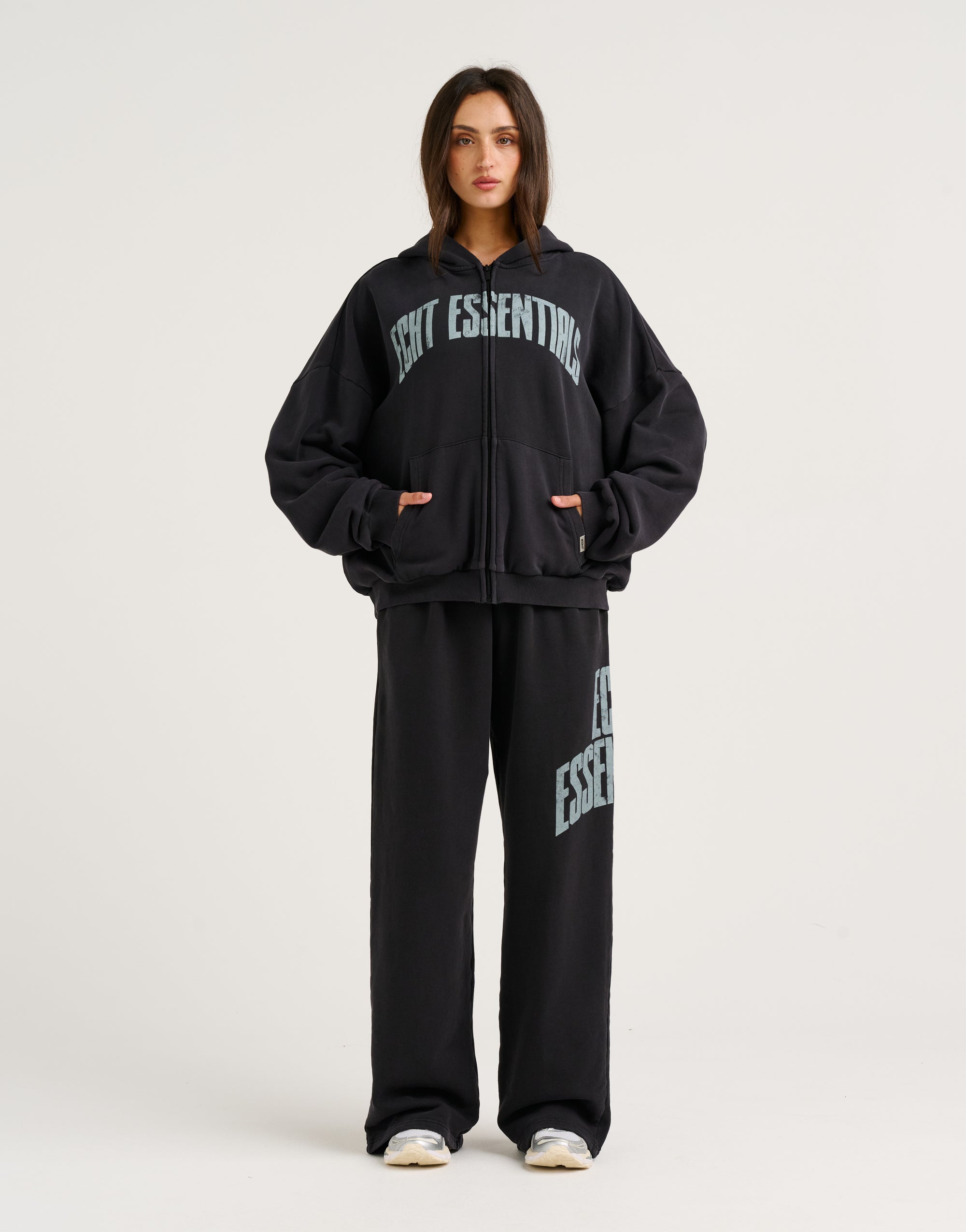 College Combed Fleece Zip-Up Hoodie - Phantom Black