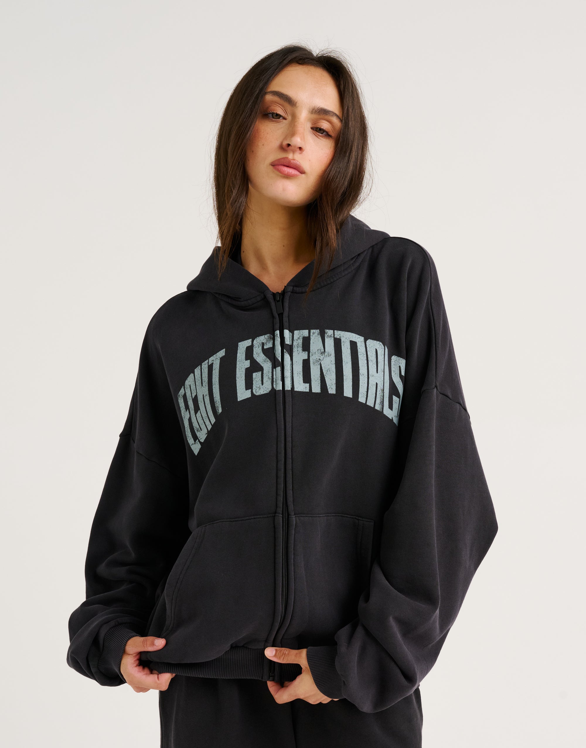 College Combed Fleece Zip-Up Hoodie - Phantom Black