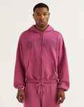 College Combed Fleece Zip-Up Hoodie - Plum