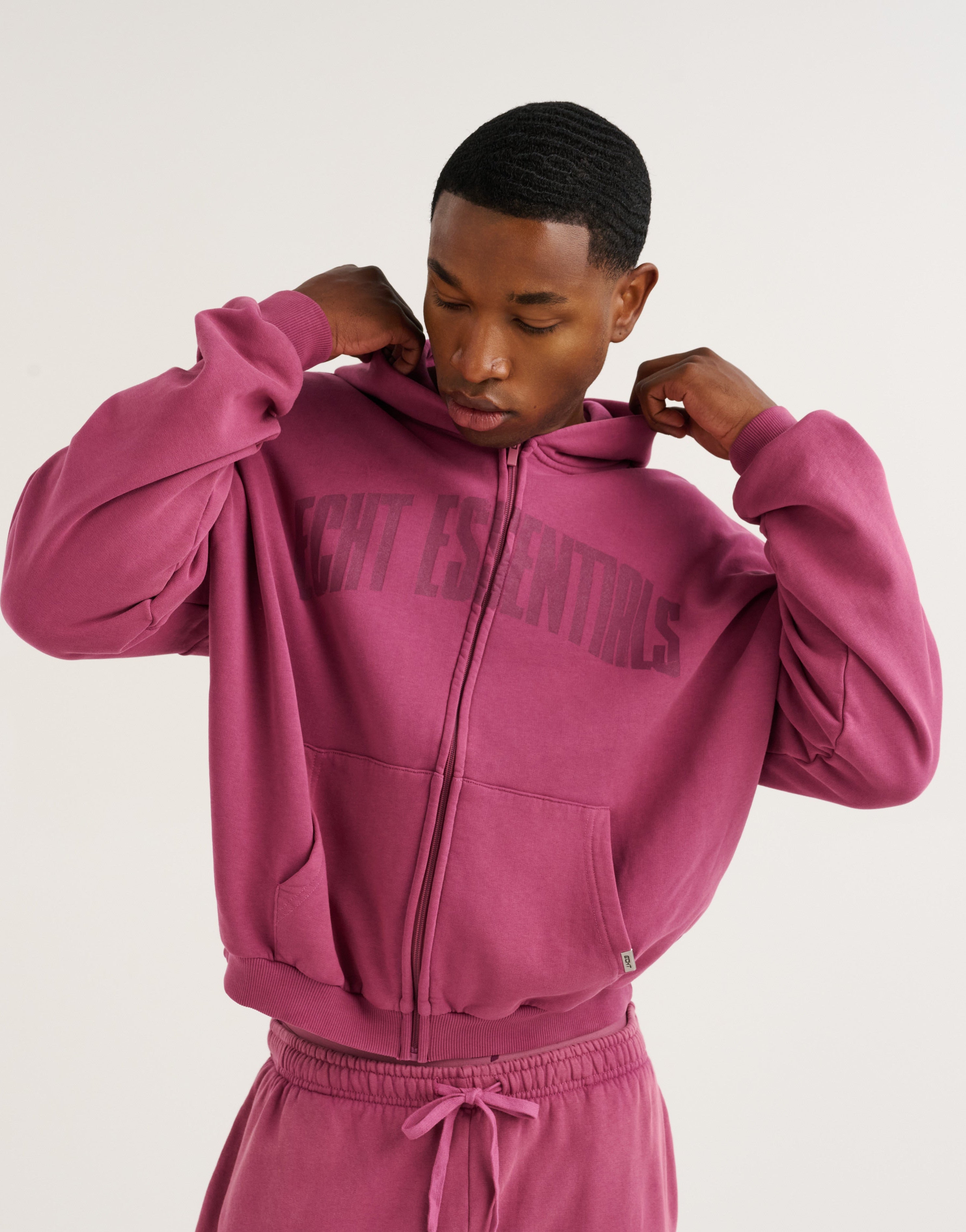 College Combed Fleece Zip-Up Hoodie - Plum
