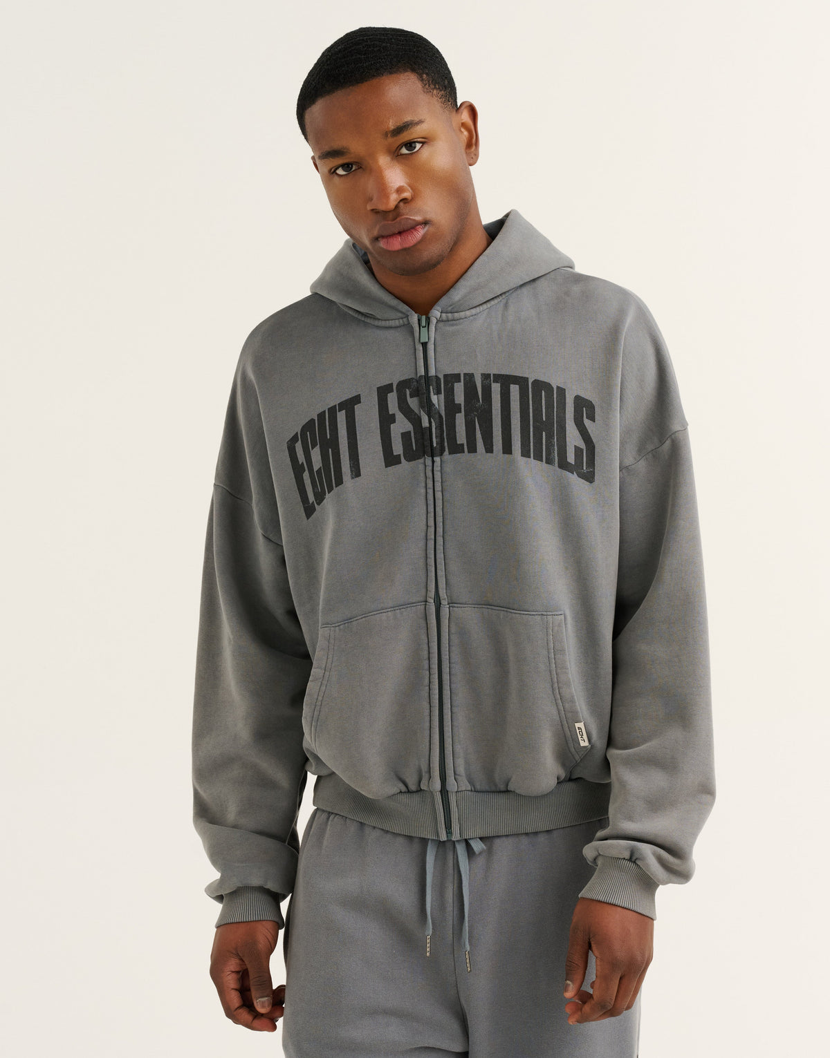 College Combed Fleece Zip-Up Hoodie - Storm Grey