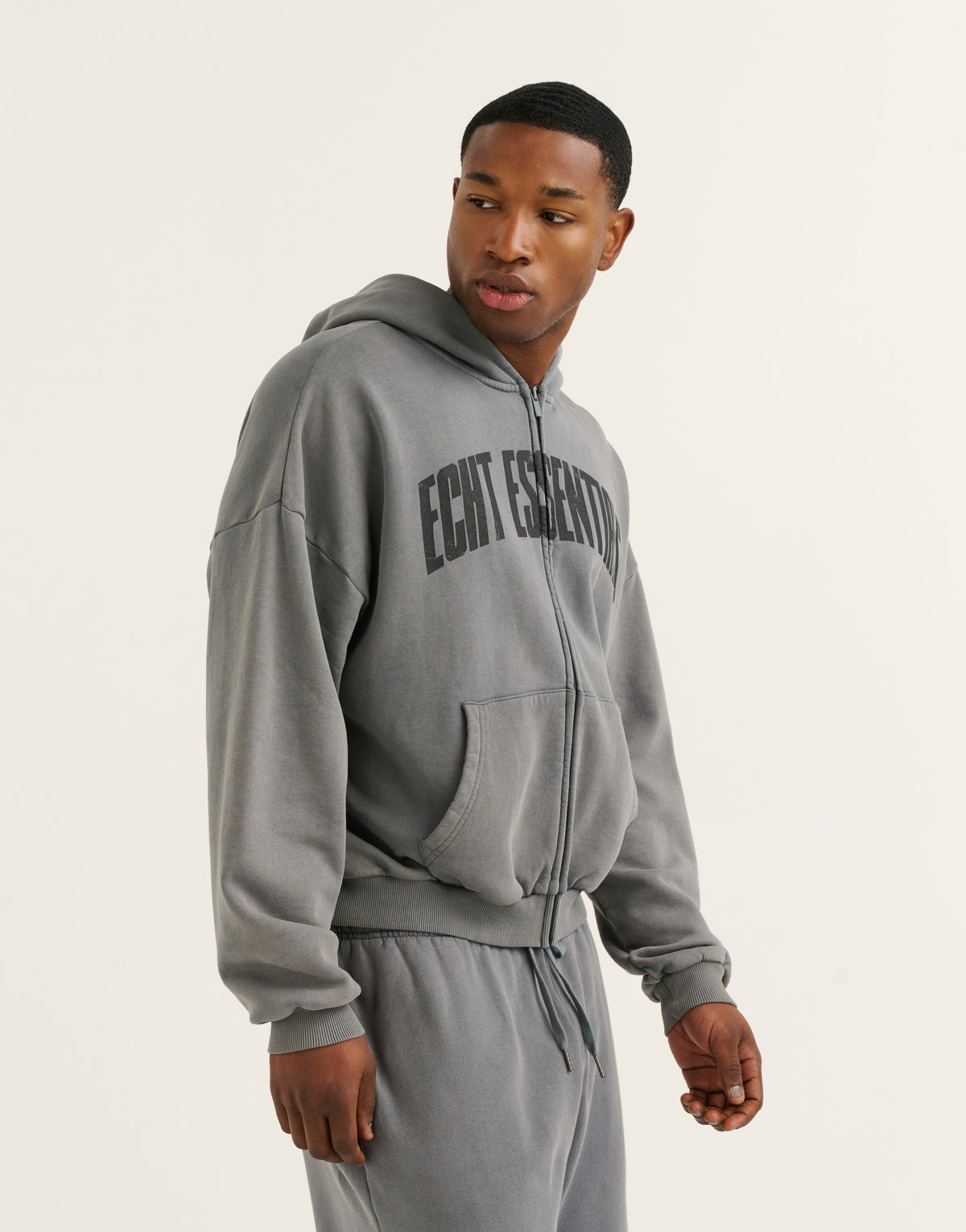 College Combed Fleece Zip-Up Hoodie - Storm Grey