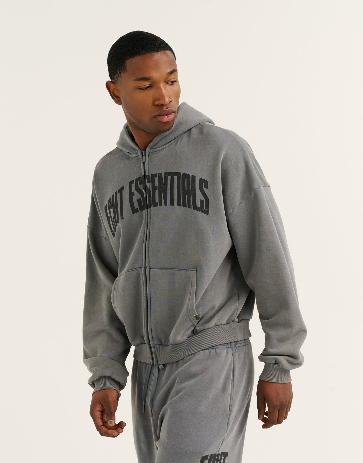 College Combed Fleece Zip-Up Hoodie - Storm Grey