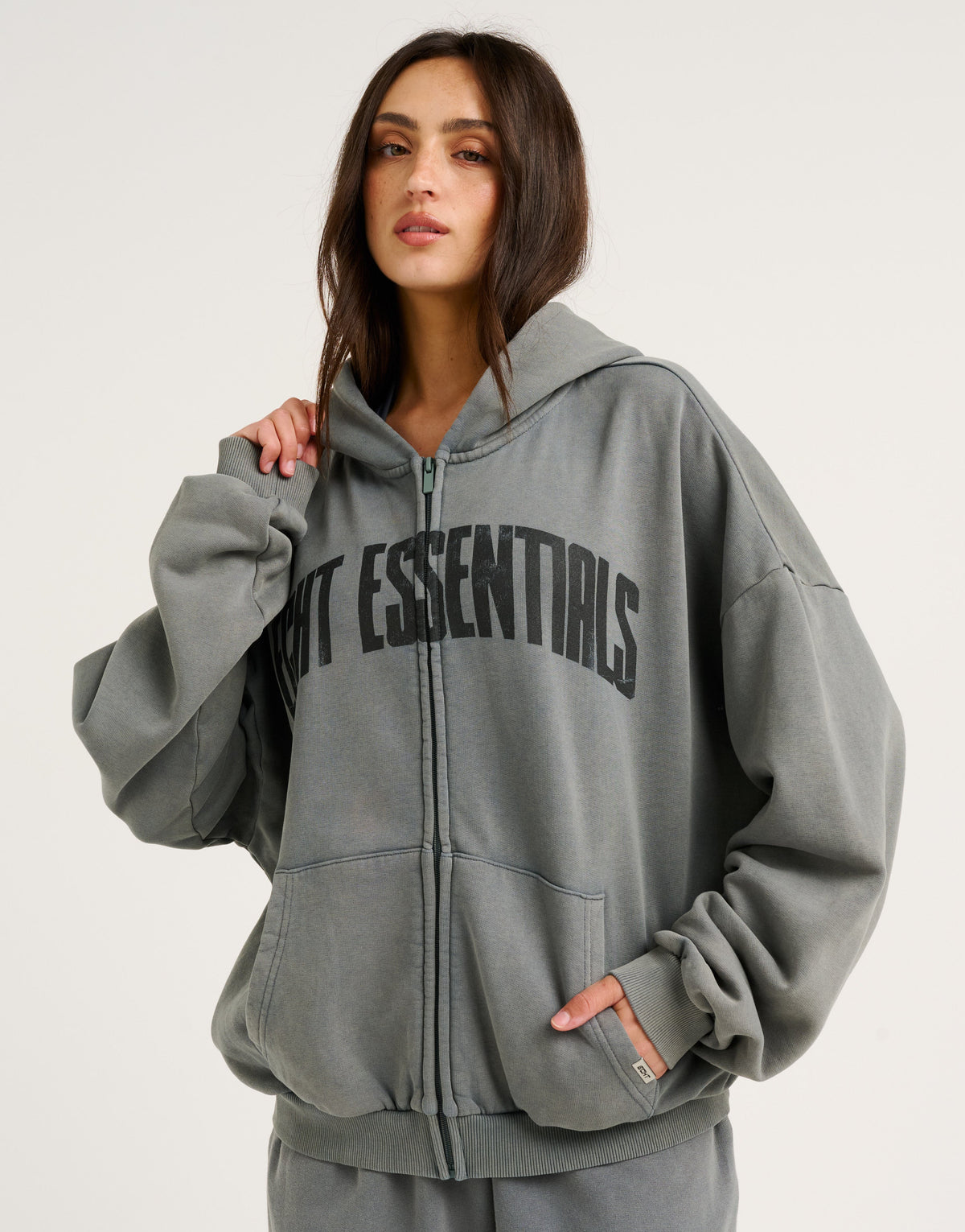 College Combed Fleece Zip-Up Hoodie - Storm Grey