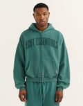 College Combed Fleece Zip-Up Hoodie - Teal