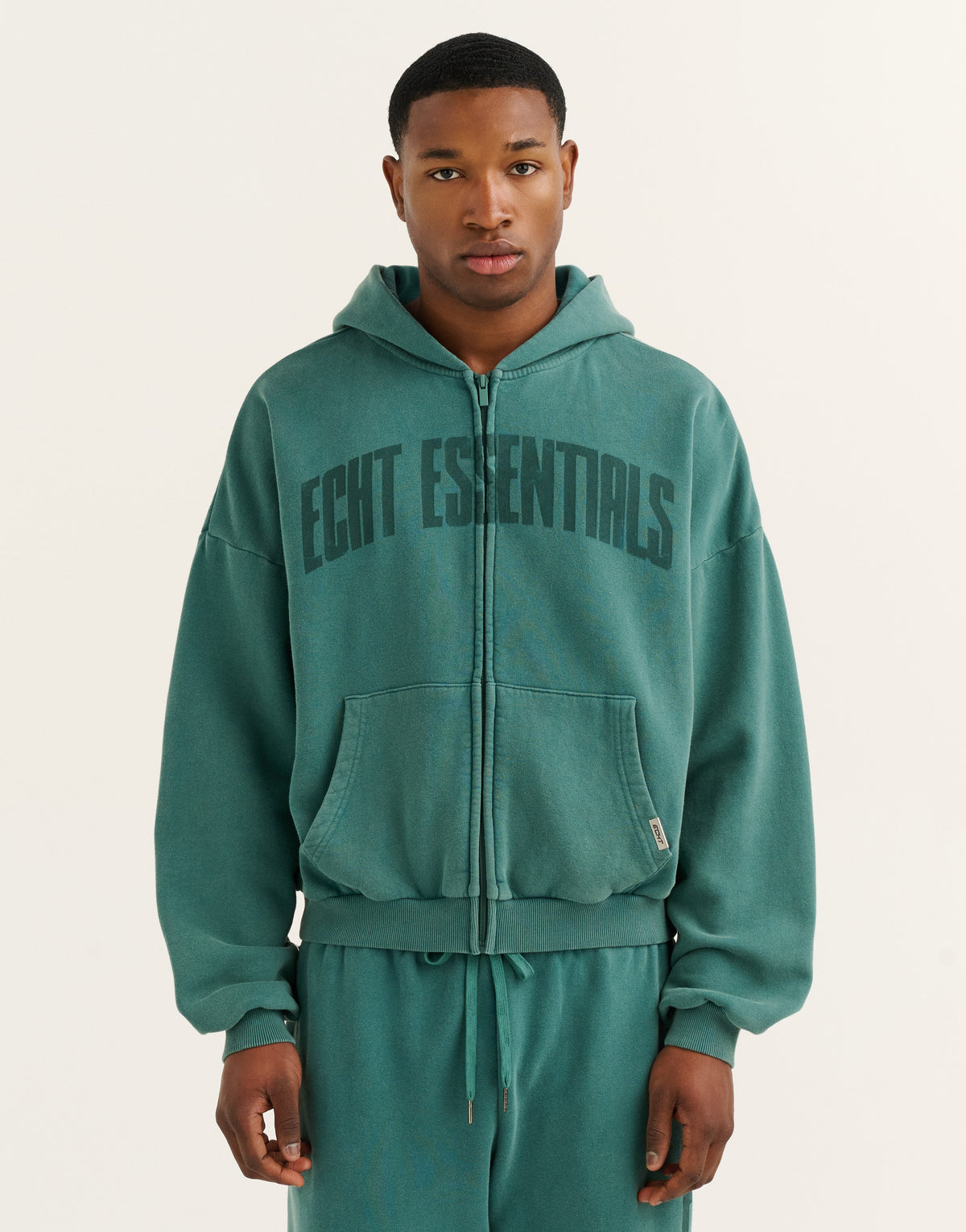 College Combed Fleece Zip-Up Hoodie - Teal