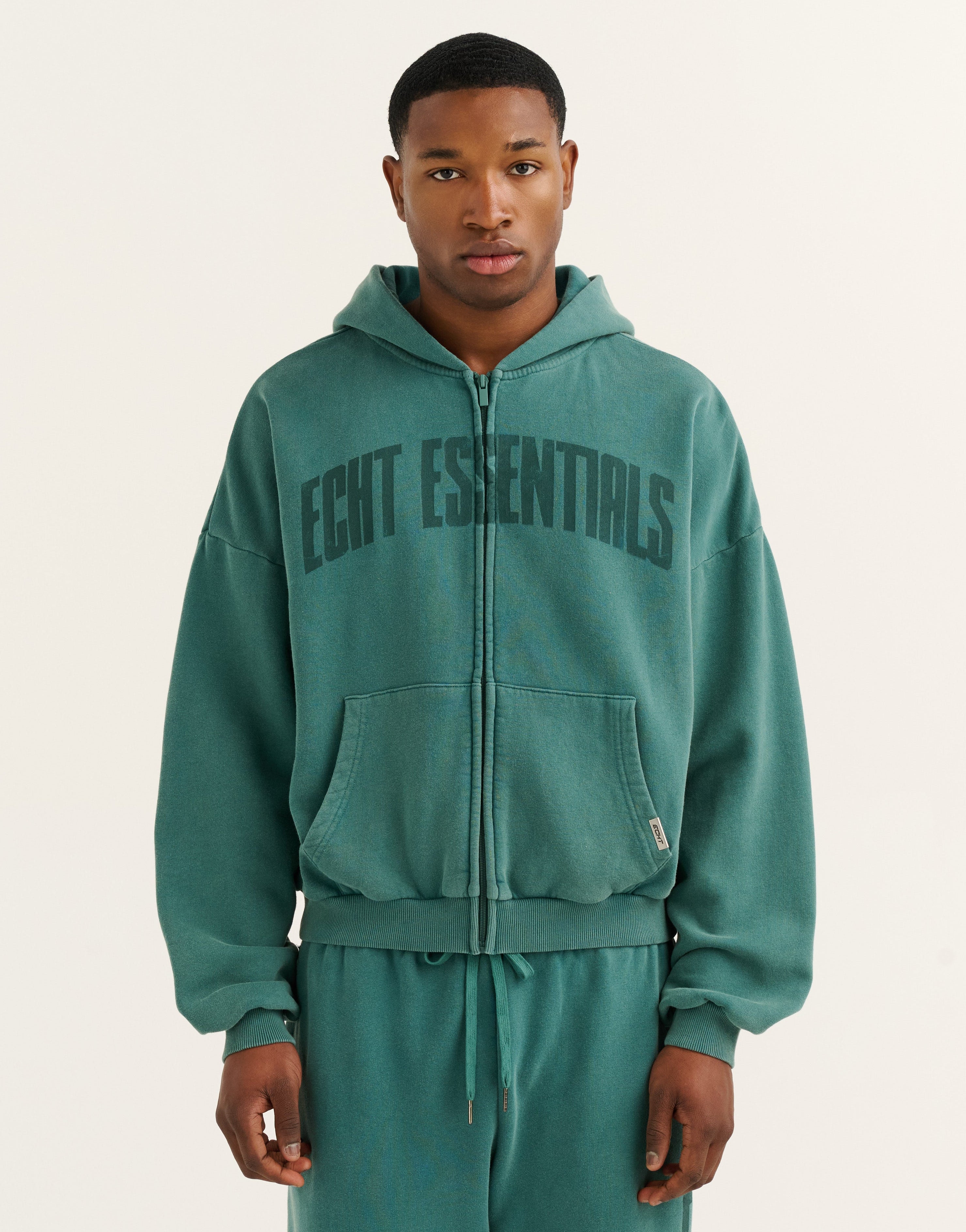 College Combed Fleece Zip-Up Hoodie - Teal