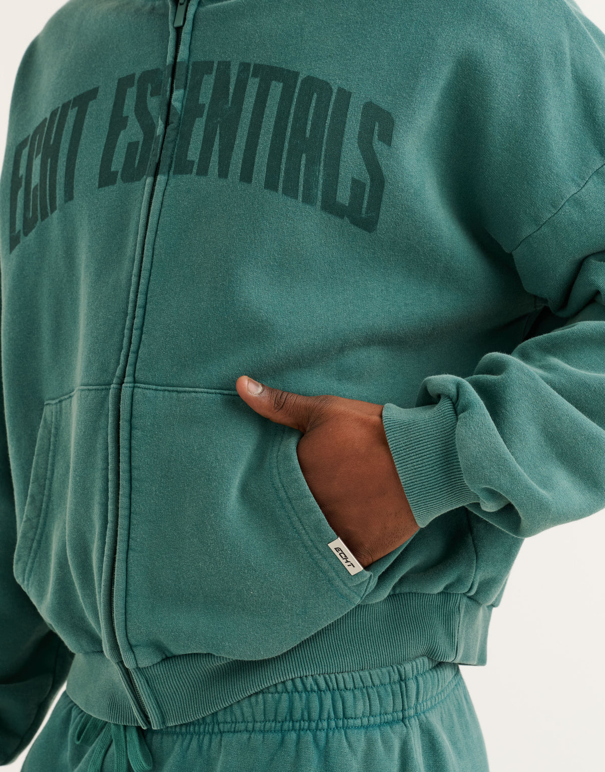 College Combed Fleece Zip-Up Hoodie - Teal
