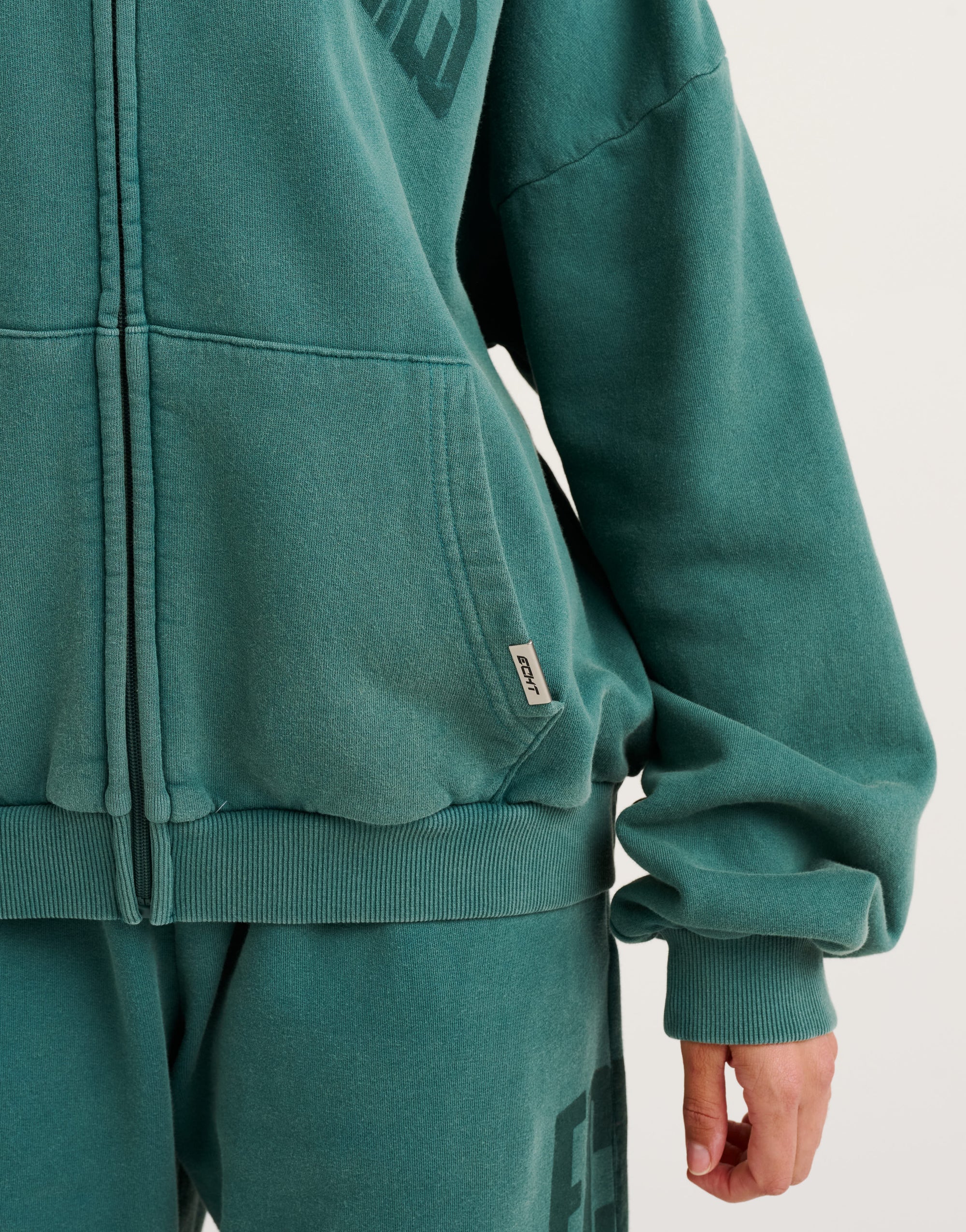 College Combed Fleece Zip-Up Hoodie - Teal
