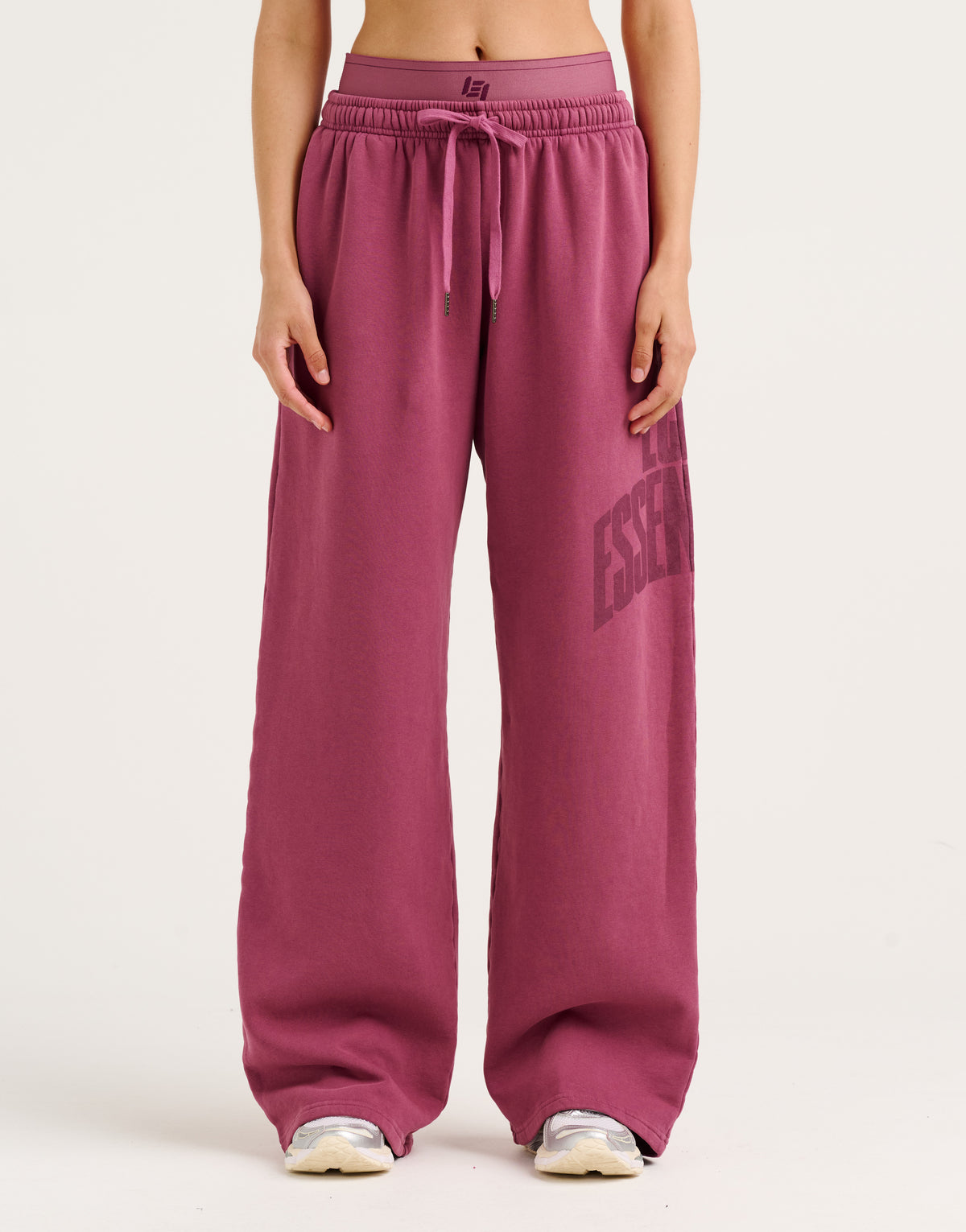 College Combed Fleece Wide Leg Sweatpant - Plum