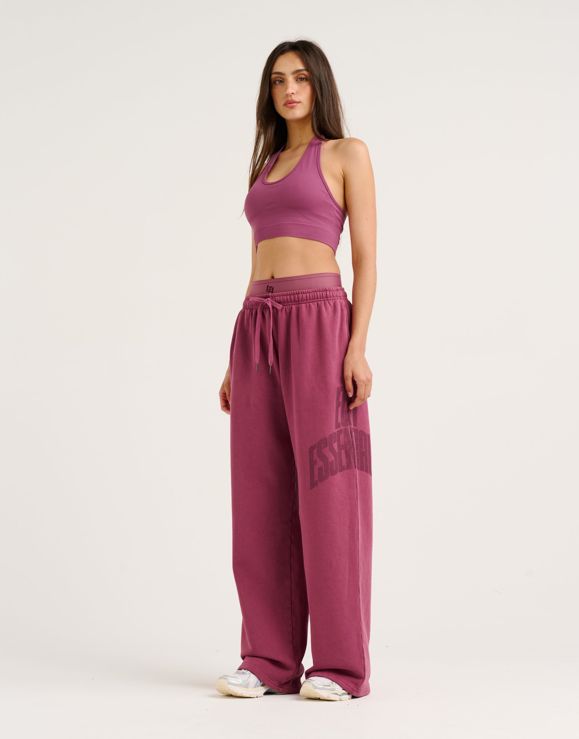 College Combed Fleece Wide Leg Sweatpant - Plum