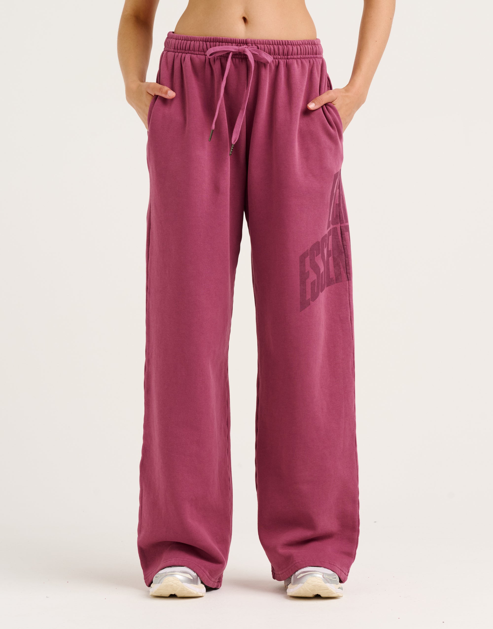 College Combed Fleece Wide Leg Sweatpant - Plum