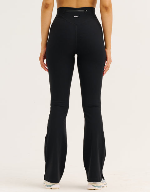 Flare Ribbed Leggings V2 - Black
