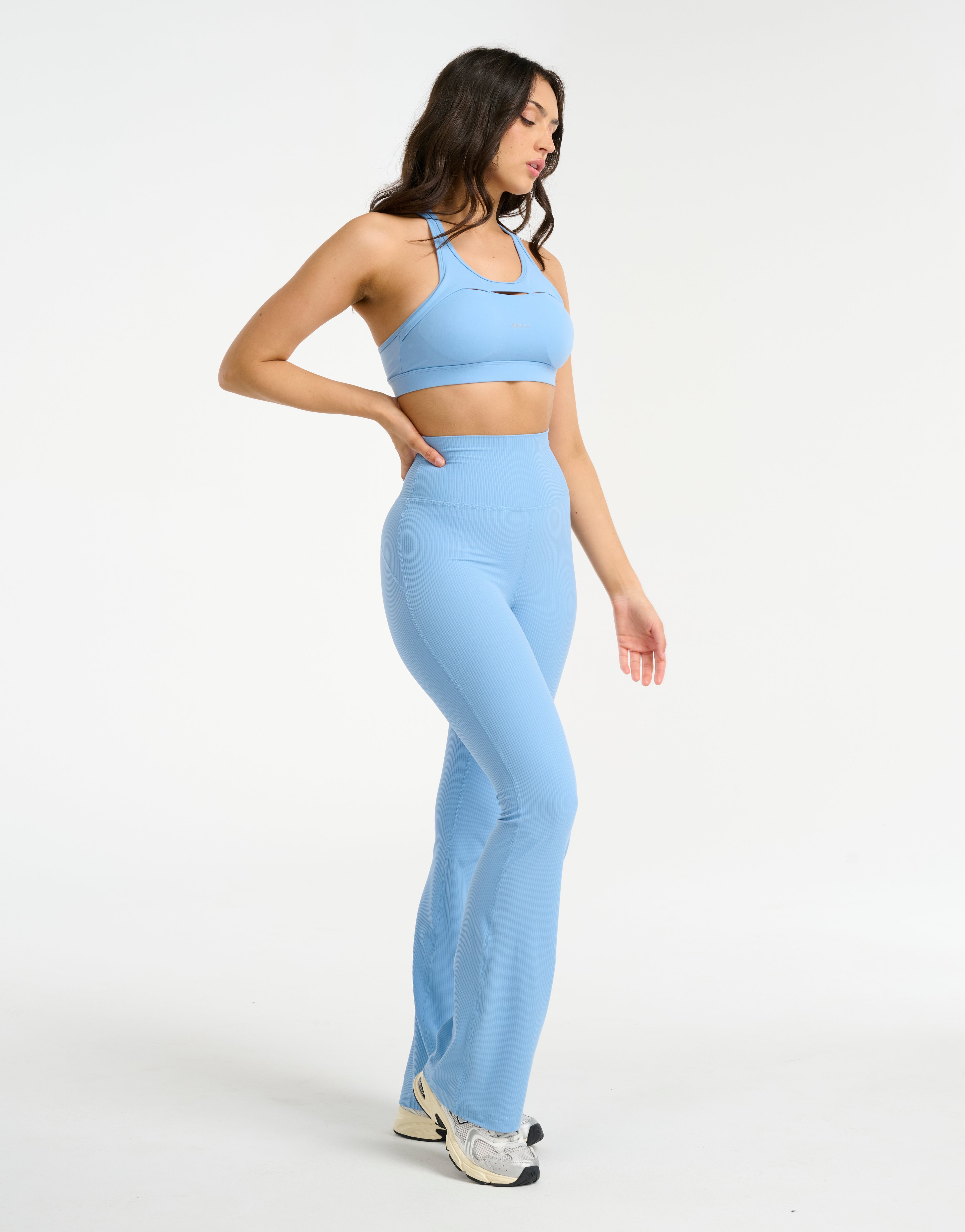 Flare Ribbed Leggings - Blue