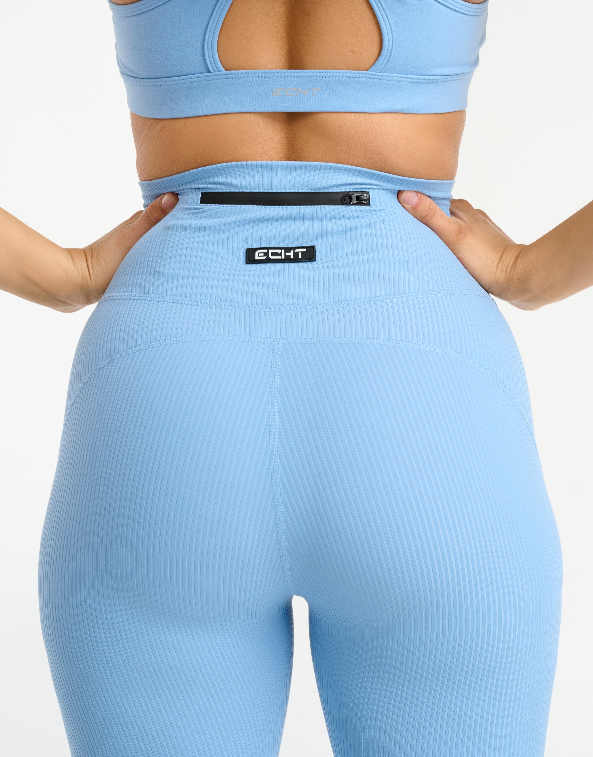 Flare Ribbed Leggings - Blue