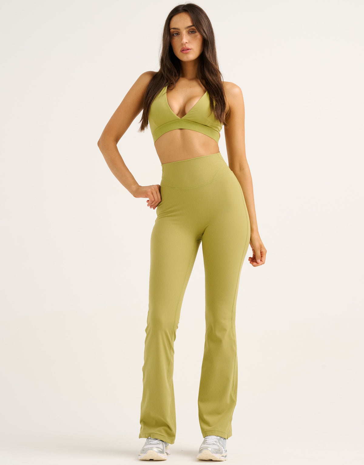 Flare Ribbed Leggings V2 - Olive