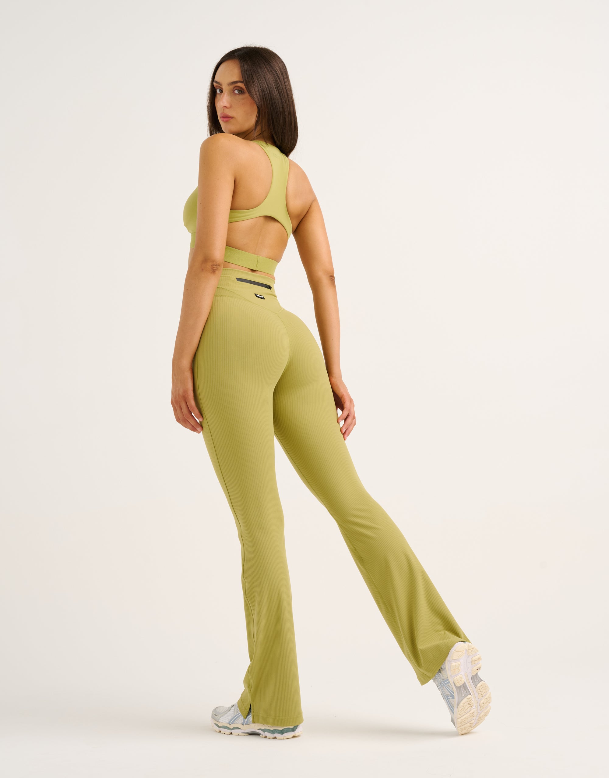 Flare Ribbed Leggings V2 - Olive