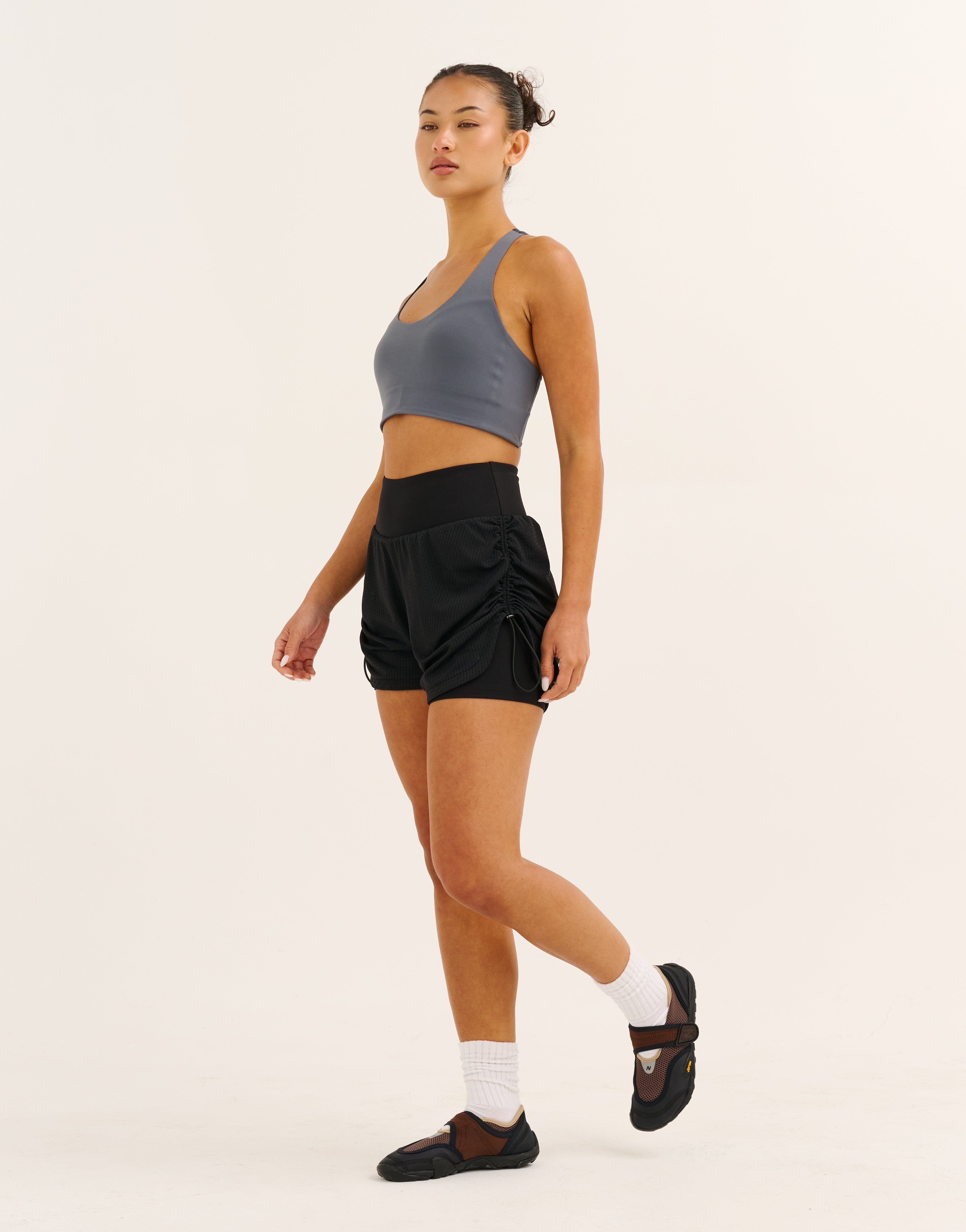 Nova Ruched Running Shorts - Phantom Black