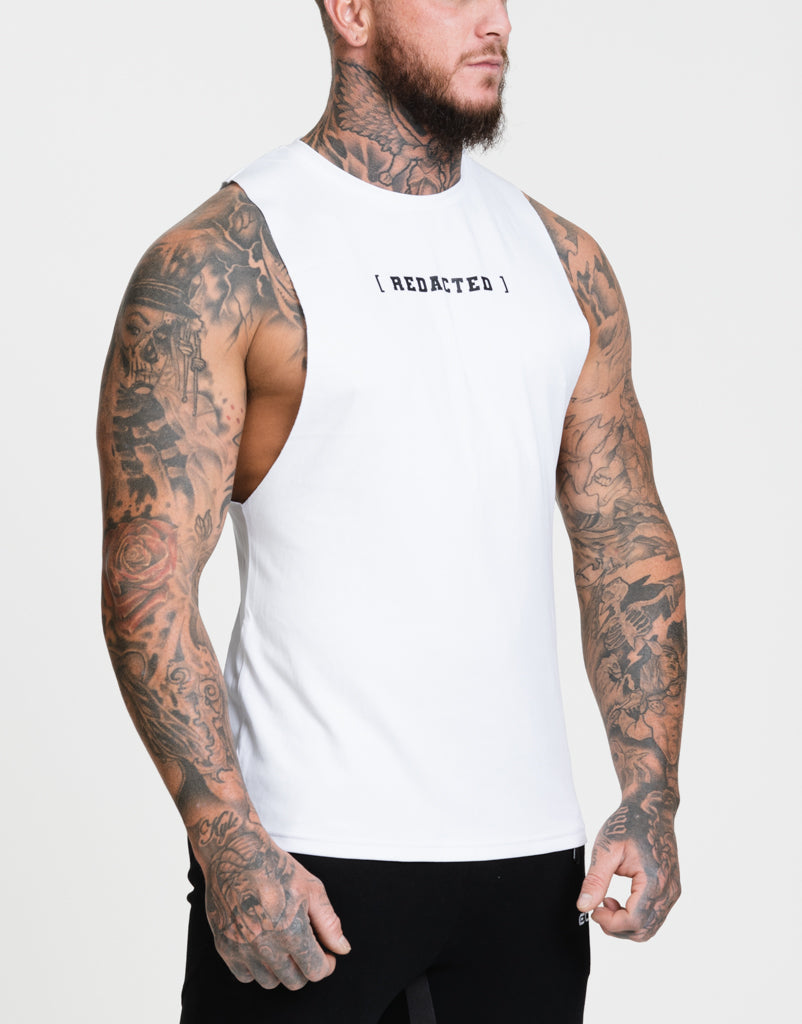 Redacted Muscle Top - White